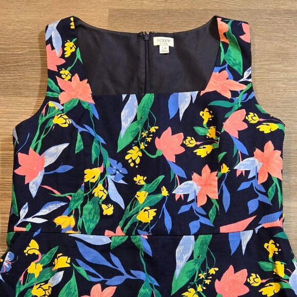J. Crew Floral Basketweave Square Neck Midi Shift Dress Womens Size 14 Lined EUC - Picture 3 of 11